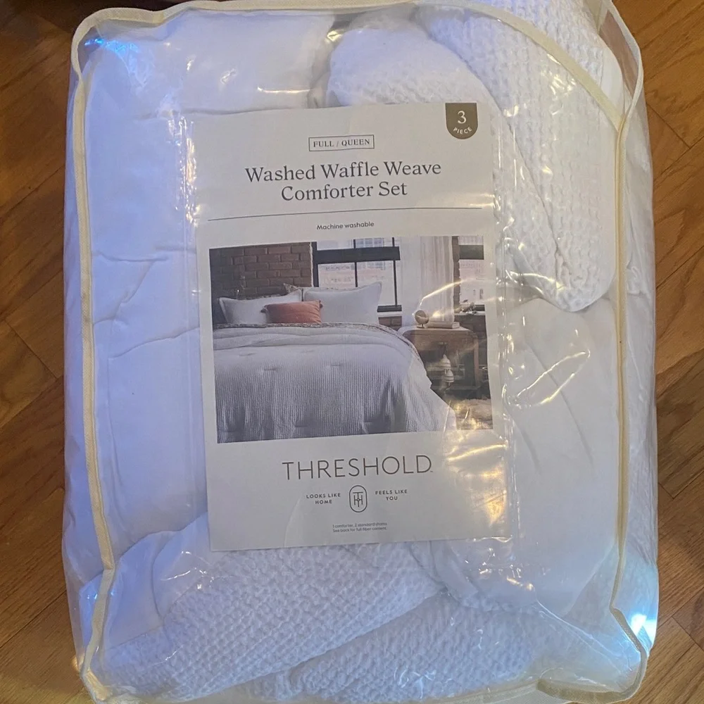 Today only Threshold White Washed Waffle Weave Comforter Set 3 pieces